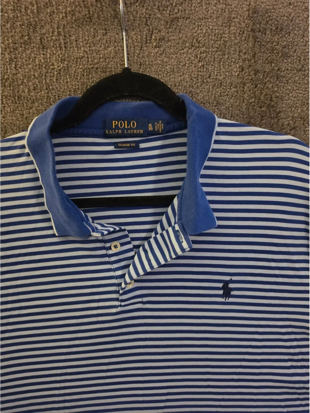 Polo Ralph Lauren Top Men Sz XL Blue White Polo Striped Shirt Classic Fit Collar